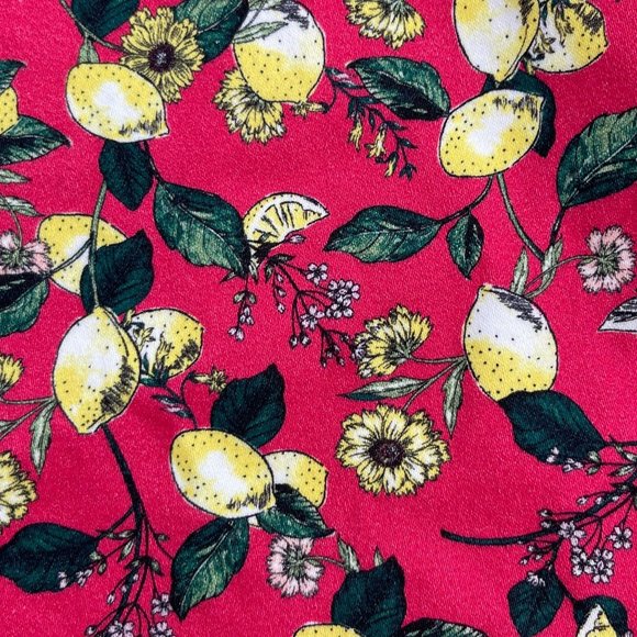 Tinsel Botanical Lemon Fruit Floral Print Shorts Womens 1X Red Pockets High Rise - Picture 12 of 12